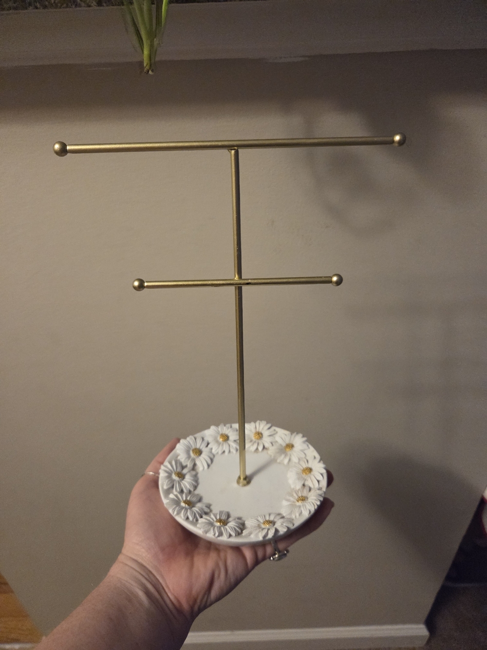 Gold and White Daisy Jewelry Stand - Decorative Earring & Necklace Holder